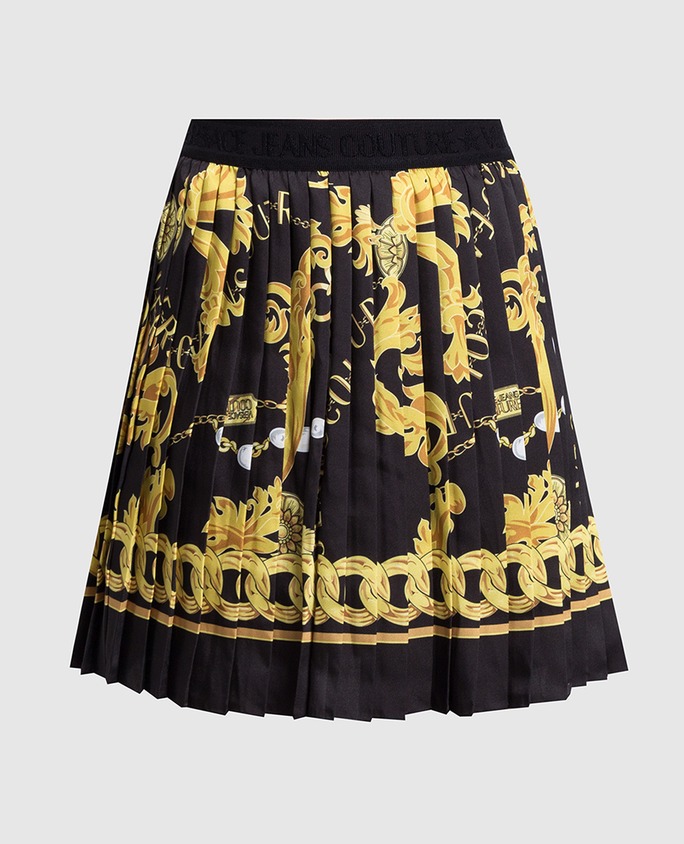 

Black pleated Chain Couture print skirt Versace Jeans Couture