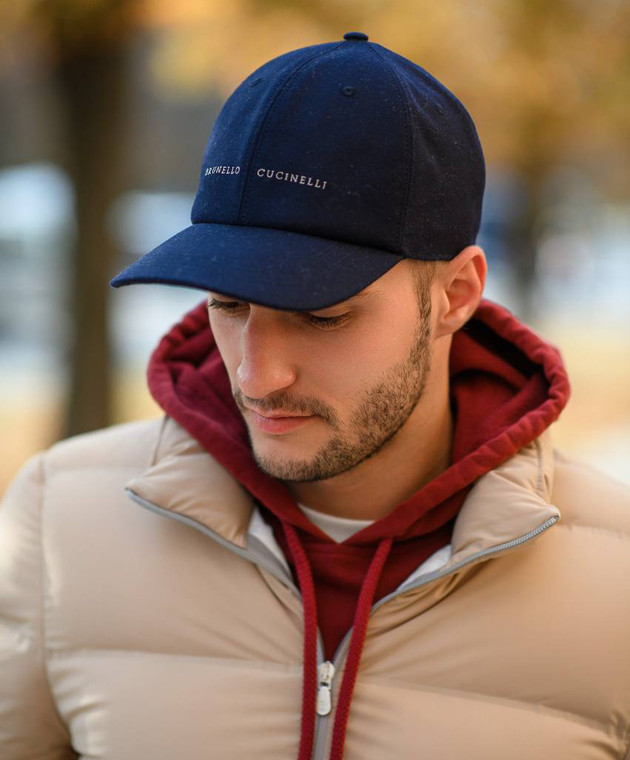 Brunello Cucinelli - Blue logo cashmere and silk cap MR4369992