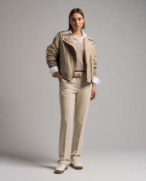 Brunello Cucinelli Beige linen pants with monil chain MH579P8587