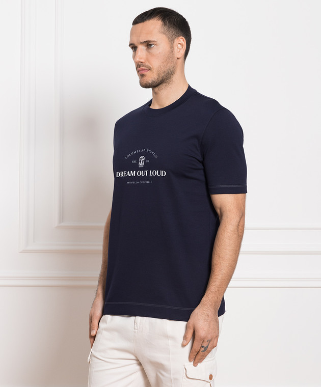 Brunello Cucinelli - Blaues T-Shirt mit „Dream out Loud“-Aufdruck