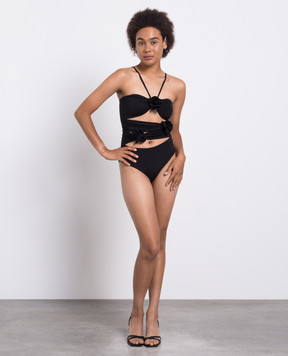 Maygel Coronel Black swimsuit with applications TRINITARIA