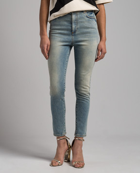 Balmain Blue distressed skinny jeans with logo embroidery CF1MG020DE04