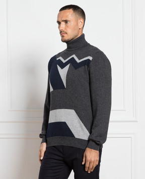 Kiton Gray patterned cashmere sweater UK1394W23