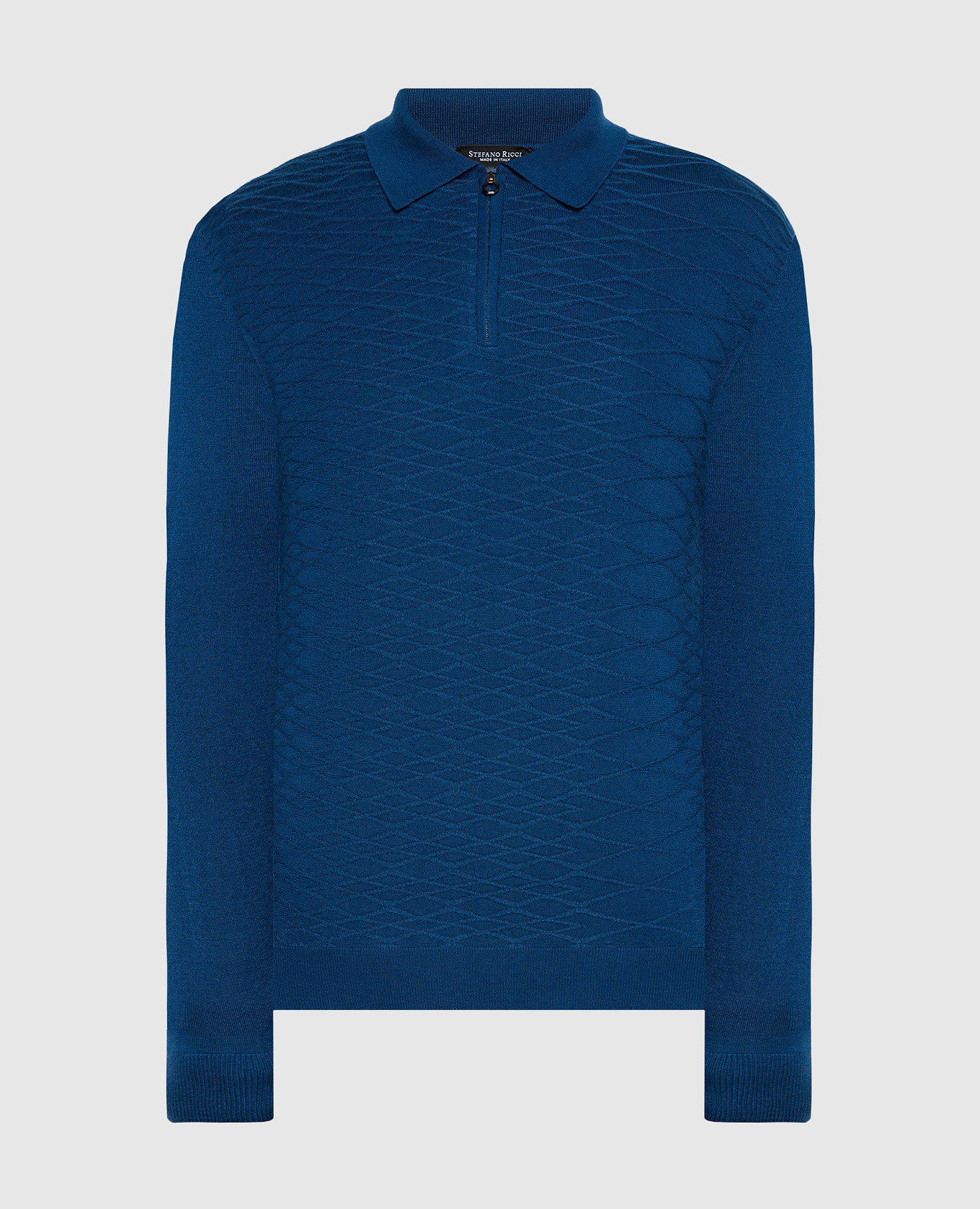 

Blue cashmere and silk polo with a textured logo pattern Stefano Ricci