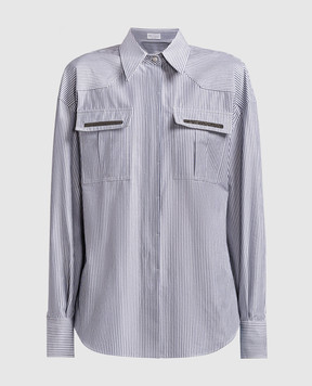 Brunello Cucinelli Gray striped shirt with monil chain MA766MV816