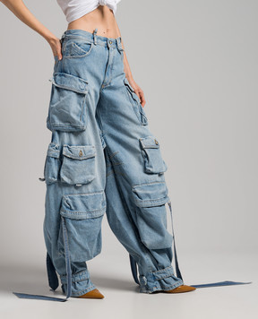 The Attico Blue cargo jeans with curved necklines 246WCP180D085