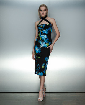 Dolce&Gabbana Black midi dress with silk in Bluebell floral print F6GAYTFSA6C