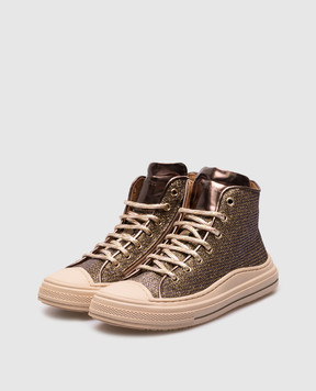Zecchino D'oro Children's brown leather sneakers with lurex F1343053639