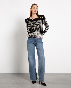 Balmain Black wool and linen jumper in a monogram pattern AF1KK002KD54