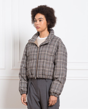 Brunello Cucinelli Gray checked down jacket with sequins MD5402757P