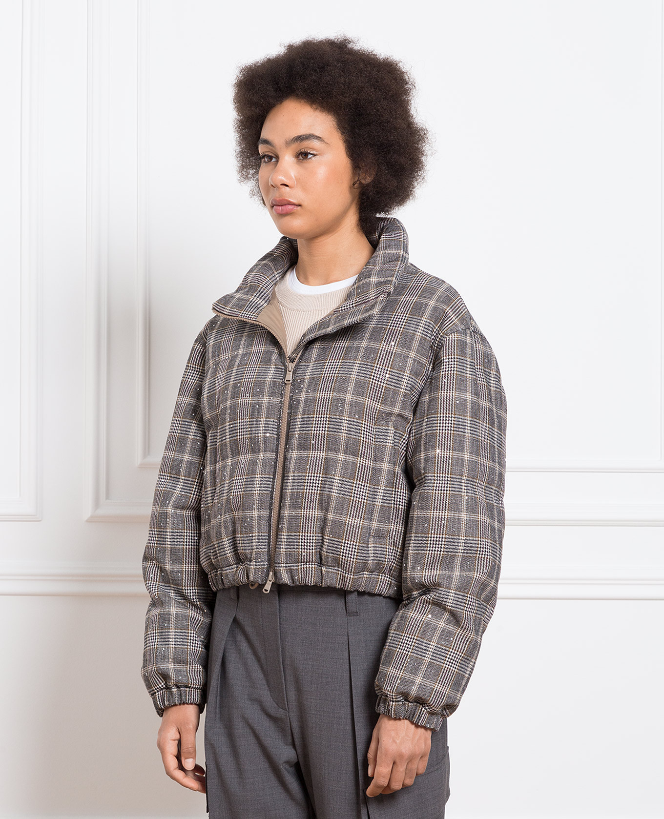 

Gray checked down jacket with sequins Brunello Cucinelli, Grey
