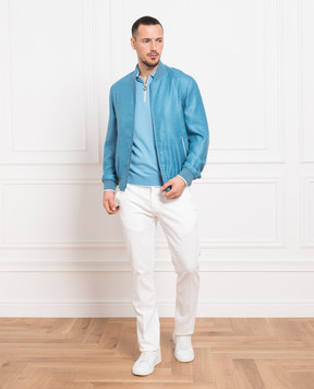 Stefano Ricci Blue bomber jacket made of cashmere, silk and linen MZJ3100020PI50HC