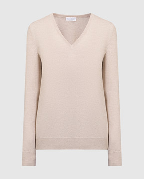 Brunello Cucinelli Beige cashmere pullover with monil chain M12144402P