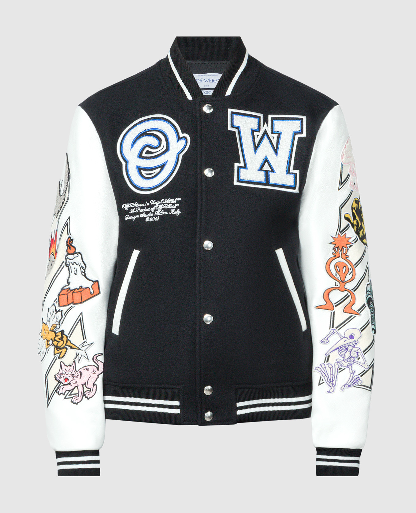 Logic bomber jacket in black with patches off-white