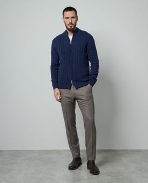 Cashmere&Whiskey Blue cardigan made of cashmere in a textured pattern 80606C