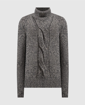 Brunello Cucinelli Gray melange cashmere sweater with a textured pattern M22300303