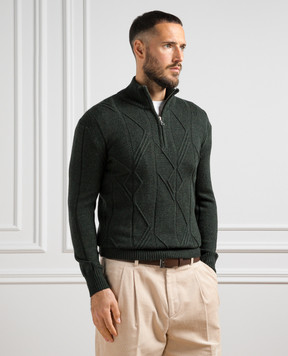 Cashmere&Whiskey Green sweater made of wool in a textured pattern PL007