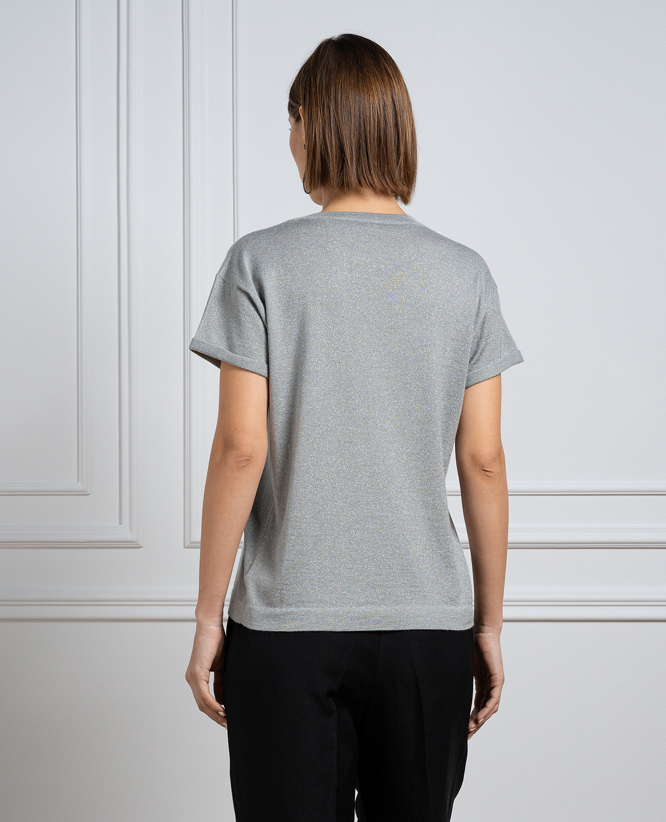 Gray t-shirt with cashmere and silk with lurex Brunello Cucinelli 4
