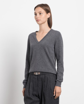 Brunello Cucinelli Gray cashmere pullover with monil chain M12144402P