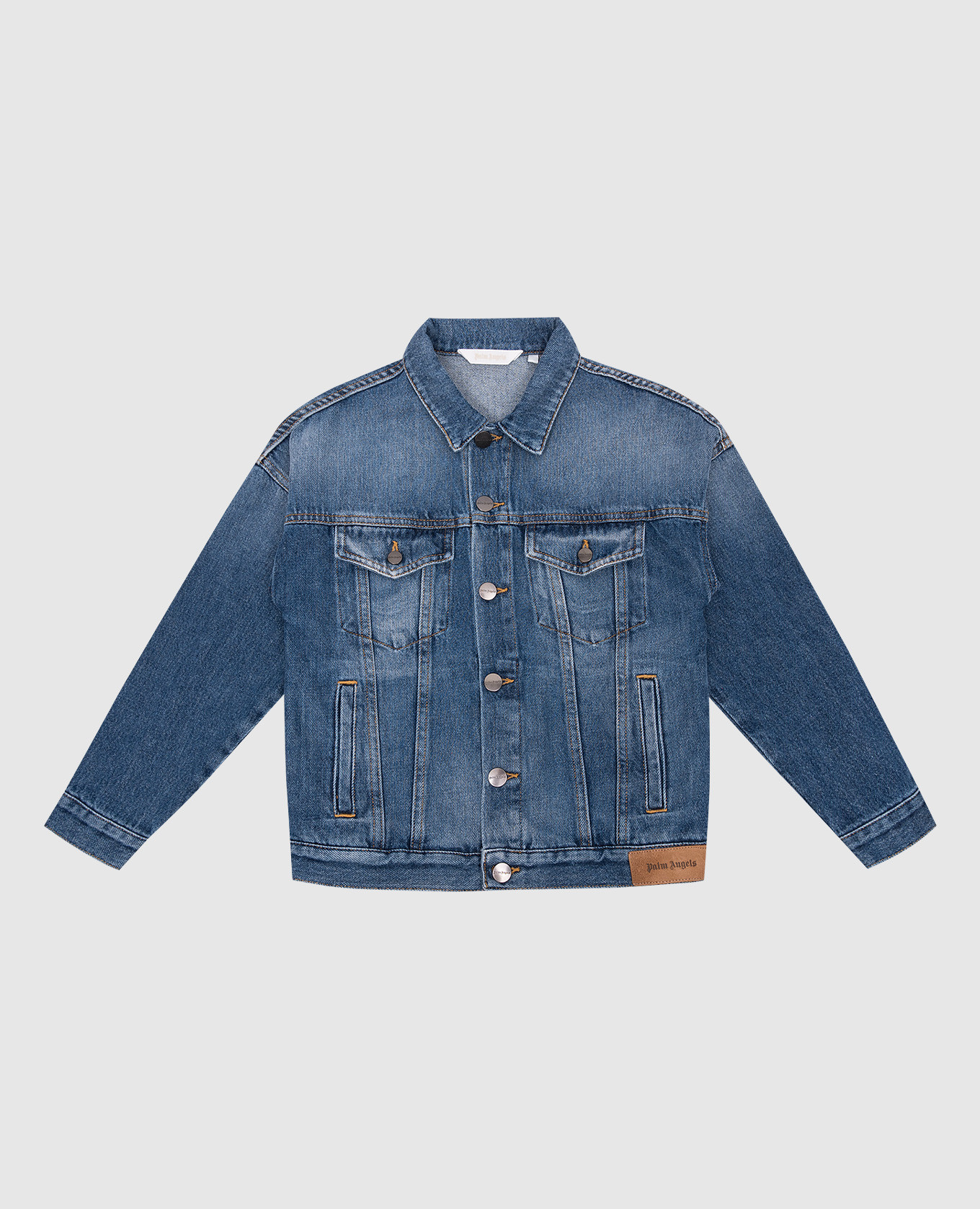 Children's blue denim jacket with logo print palm angels
