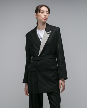 Victoria Beckham Black double-breasted jacket with a belt 1423WDR005055B