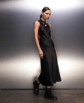 Off-White Black midi dress with open back and straps OWDB485F23FAB001