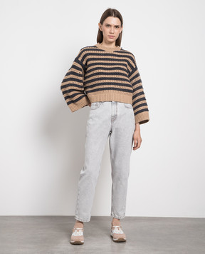 Brunello Cucinelli Brown wool, cashmere and silk striped sweater M6D367200P