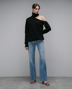 Nensi Dojaka Black sweater made of wool and cashmere with a figured neckline NDAW23KT037