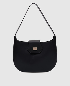 Babe Pay Pls Black leather hobo bag with metal logo MODELLO3