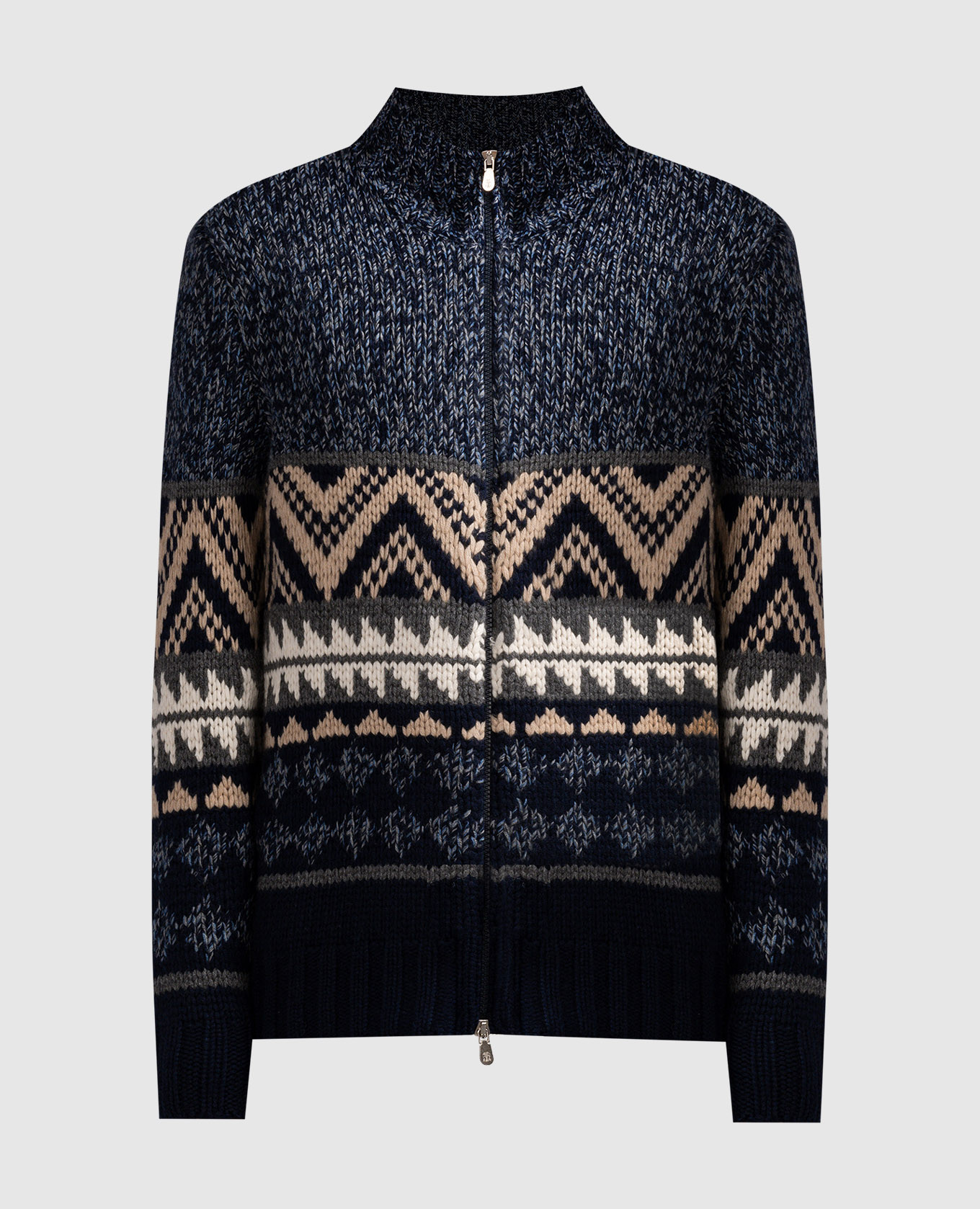 Blue patterned cashmere cardigan brunello cucinelli