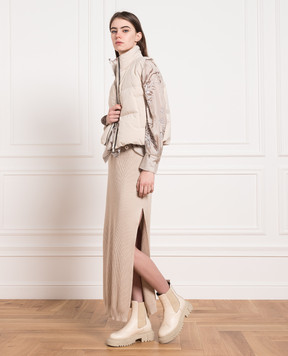Brunello Cucinelli Beige striped skirt with monil chain M19122689