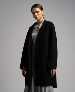 Ermanno Scervino Black coat made of wool with textured embroidery D436D310RHNG