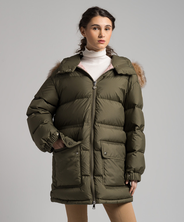 Moncler Green down jacket with fur 1A0013954A81 buy with Slovenia delivery at Symbol