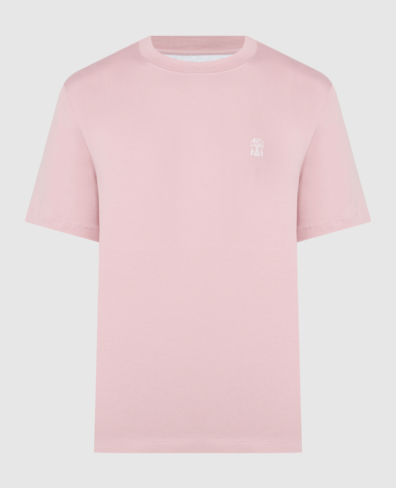 Pink t-shirt with logo emblem print brunello cucinelli