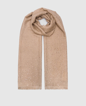 Brunello Cucinelli Beige stole made of cashmere and silk with sequins MSCDVSW03