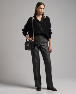 Twinset Black sweater with crystals and sequins 232TT3390