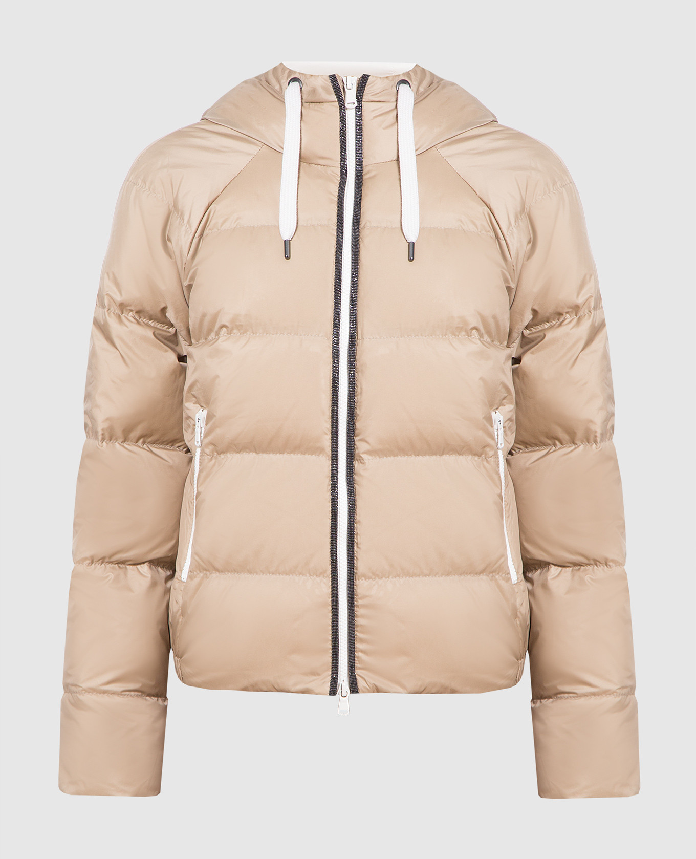 Beige down jacket with monil chain brunello cucinelli