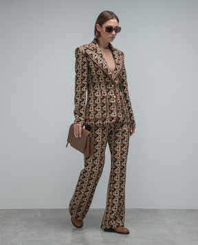 Casablanca Brown wool flared pants in Heart Jacquard pattern WF23TR17907
