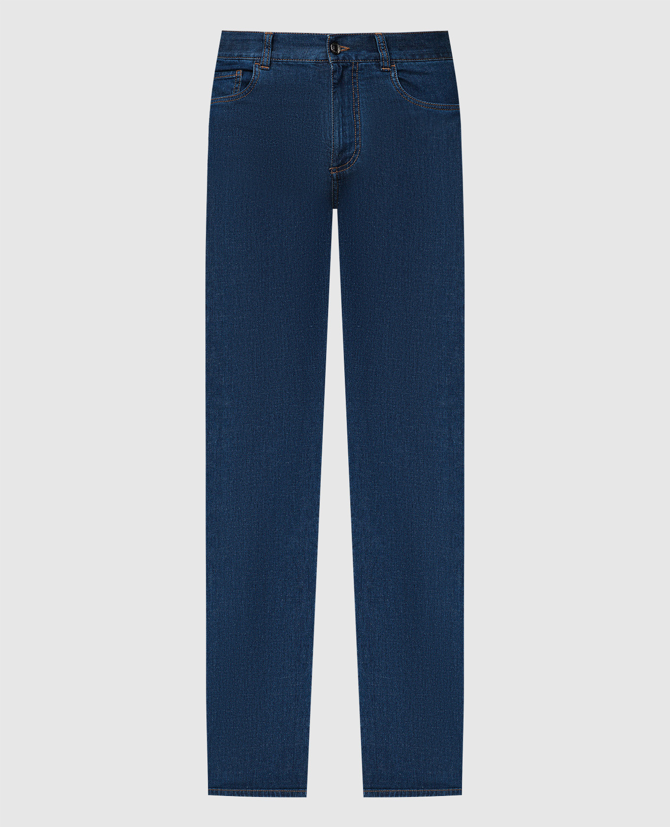 

Blue linen jeans with logo patch Canali, Синий