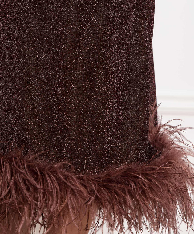 Oseree - Lumiere Plumage brown dress with lurex and ostrich feathers  LLS238LUREXPLUMAGE