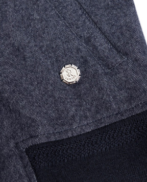 Stefano Ricci Baby blue cashmere cardigan with leather inserts YUJ7400040C0002A