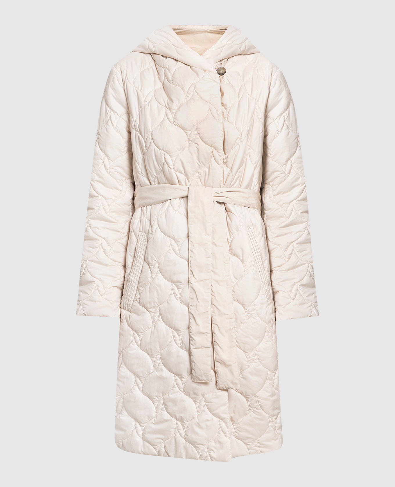 

Beige double sided coat with monil chain Peserico