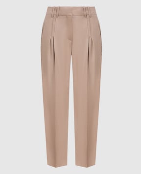 Brunello Cucinelli Brown wool trousers with monil chain MP549P8362