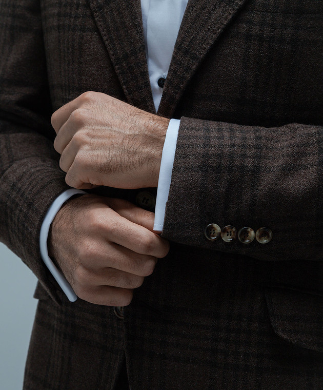 Brunello Cucinelli - Costume en laine, soie et cachemire à carreaux marron MY437LDWH acheter en ligne chez