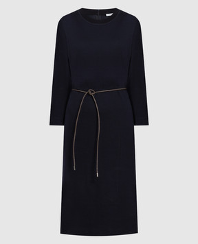 Peserico Blue midi dress with monil chain S02057J00A7551A