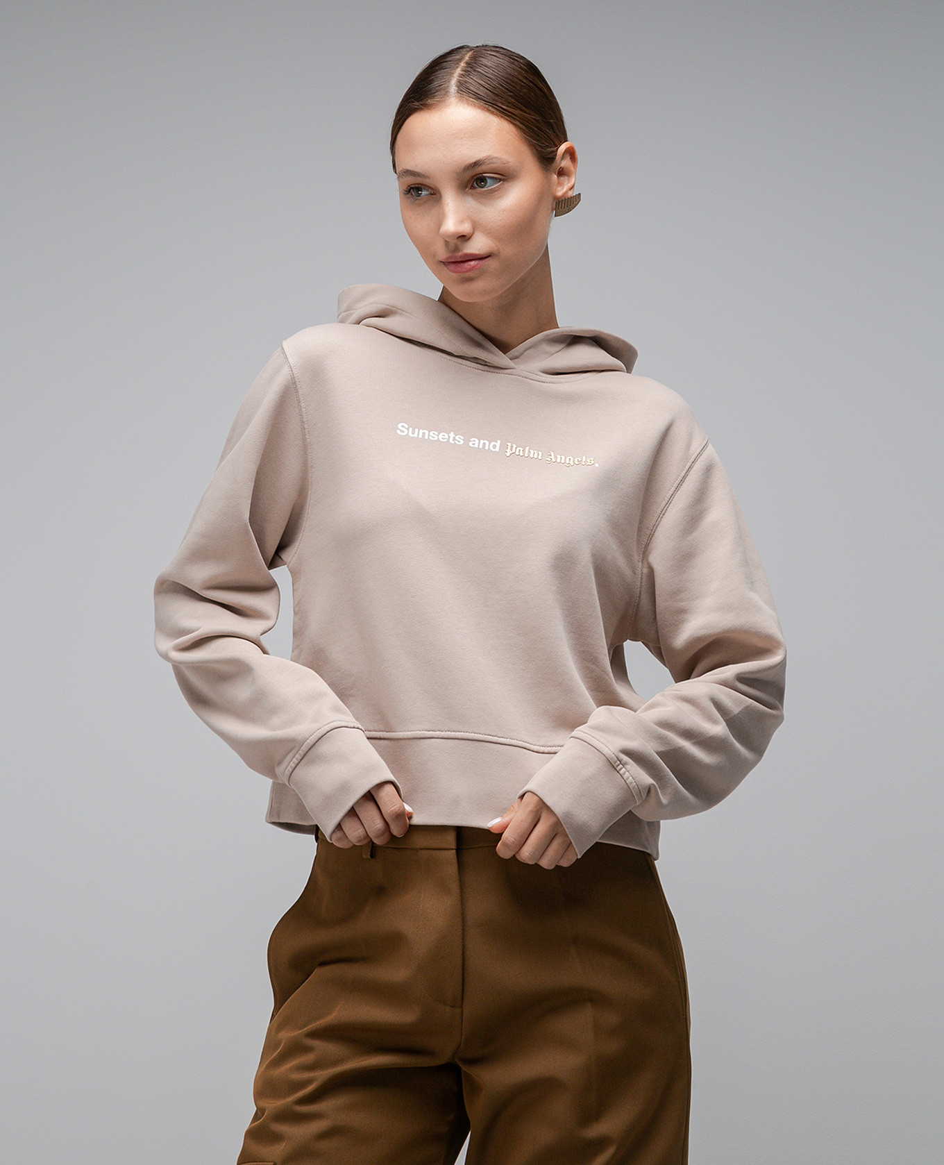 Beige logo hoodie Palm Angels 3