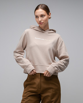 Palm Angels Beige logo hoodie PWBB069F23FLE001