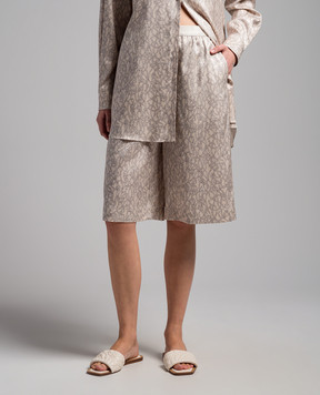 Agnona Beige shorts made of silk in the Hundred knots pattern T80703YSS001