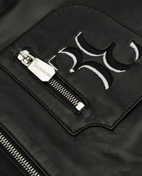 Billionaire Children's black leather jacket with logo embroidery BLB01421216