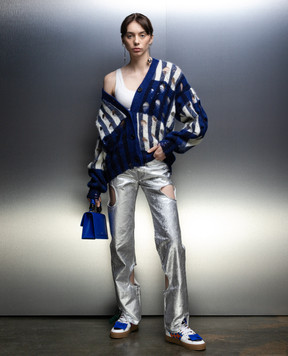 Off-White Blue cardigan with slits OWHB040F23KNI001
